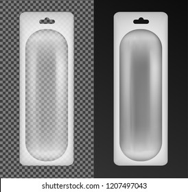 Transparent oval plastic packaging with hang slot.