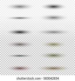 Transparent oval shadow with soft edges isolated on checkered background. Vector illustration set.