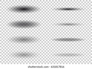 Transparent oval shadow with soft edges. Set of shadow isolated on checkered background. vector illustration.