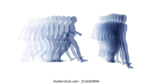 Transparent overlapping gray silhouettes. Walking man. Animation frames. Vector illustration for print, web site, poster, placard or wallpaper. 