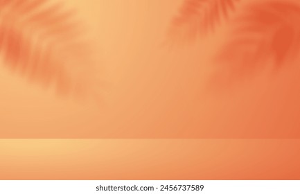 Transparent overlay shadow on colorful background. Tropical palm leaves shadows.