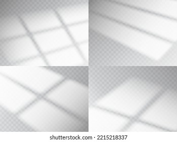 Transparent overlay shadow from window, light effect on wall, vector background. Realistic sunlight shadow or summer sun shade of window frame on wall, floor or ceiling, natural real overshadow
