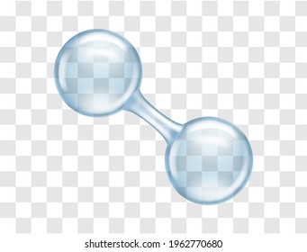 Transparent oxygen molecule bubble shape. Glowing o2 molecular formula model. Science and experiment concept. Realistic 3d vector illustration