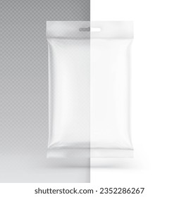 Transparent package bag mockup. Vector illustration isolated on different backgrounds. Easily can with placed your product, to create a realistic presentation. EPS10.