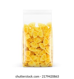 Transparent package with farfalle pasta isolated on white background. Vector illustration. Can be use for template your design, promo, adv. EPS10.	