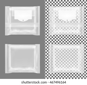 Pacote transparente com aba para lanches, alimentos, batatas fritas, queijo e especiarias.