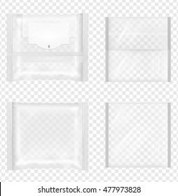 Transparent package with flap for snacks, food, chips, cheese and spices.