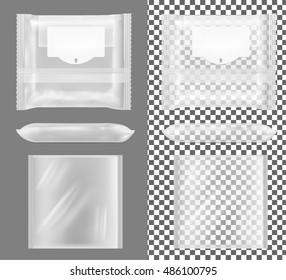 Transparent package with flap for snacks, food, chips, cheese and spices.