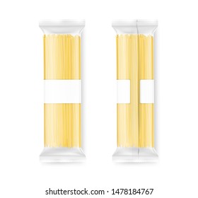 Transparent package with spaghetti pasta on white background. Vector illustration. Can be use for template your design, promo, adv. EPS10.	