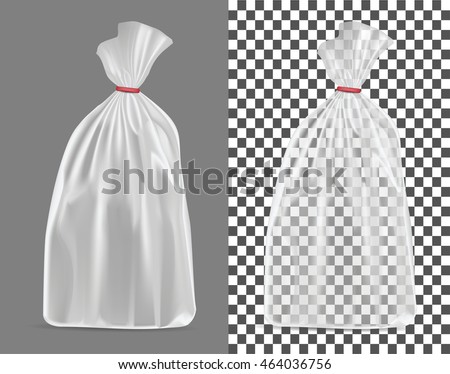 Transparent packaging isolated on black background. Sachet for bread, coffee, sweets, cookies and gift.