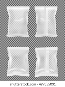 Transparent packaging for snacks, food, chips, sugar and spices. Pouch for cosmetics.