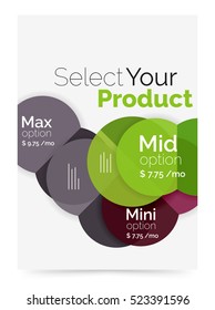 Transparent paper circles with option text. Vector business flyer design
