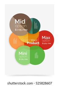Transparent paper circles with option text. Vector business flyer design