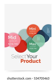 Transparent paper circles with option text. Vector business flyer design