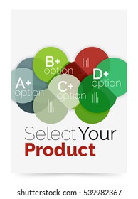 Transparent paper circles with option text. Vector business flyer design