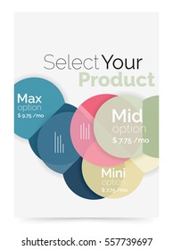 Transparent paper circles with option text. Vector business flyer design