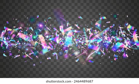 Transparent Paper. Modern Design. 3d Abstract Template. Falling Banner. Light Pattern. Purple Glare Burst. Festive Tinsel. Unicorn Effect. Blue Transparent Paper