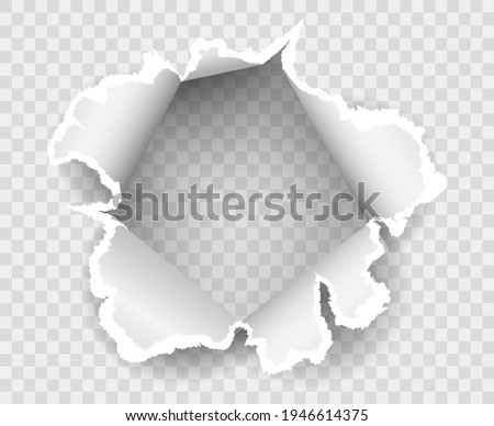 Transparent paper rip hole. Torned out background vector illustration, ripped sheet isolated image, torn papers bullet with curled bursting edges