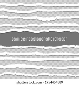 Transparent paper tears edges. Tearing paperes vector illustration, torn edged textures image, seamless grunge ripped edge collection for scrapbooking
