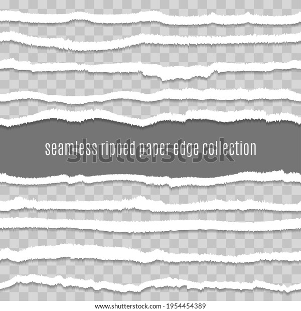 Transparent paper tears edges. Tearing\
paperes vector illustration, torn edged textures image, seamless\
grunge ripped edge collection for\
scrapbooking