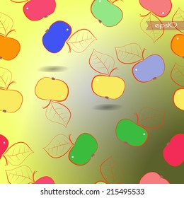 Transparent  pattern of multicolored ripe apples on a gradient background and flag.