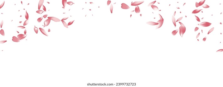 Transparent Peach Petal Vector White Background. Purple March Rose Petal Congratulation. Sakura Petal Blossom Backdrop. Valentine Flower Petal Card.