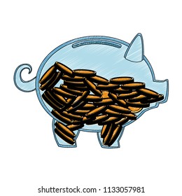 transparent piggy with coins scribble