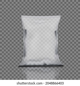 Transparent Pillow Bag For Chips, Snacks Or Candys Isolated. EPS10 Vector