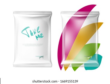 Transparent Pillow Bag Template For Easy Branding. EPS10 Vector