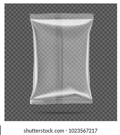 Transparent pillow bag. Vector illustration on gray background. Can be use for template your design, promo, adv. EPS10