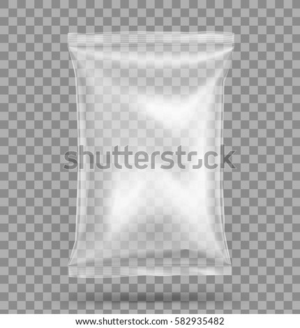 Transparent pillow bag. Vector illustration. Can be use for template your design, promo, adv.