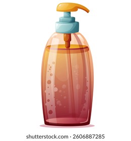 transparent pink bottle with soap or shower gel