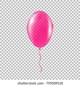 Transparent pink helium balloon. Isolated vector illustration on plaid transparent background. Birthday baloon flying for party, celebrations, buisness and design.