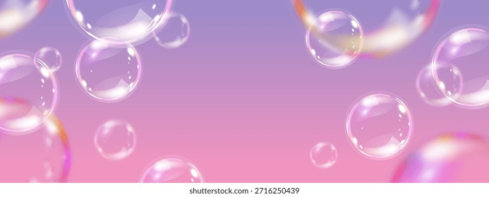 Fundo de bolhas líquidas rosa transparente. Óleo cosmético, colágeno, essência. Conceito de produto para cuidados com a pele. Solução cosmética. Ilustração de vetor realista