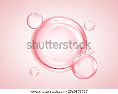 Transparent pink liquid bubbles. Cosmetic oil, serum or essence. Skincare product. Concept skin care cosmetics solution. Vector illustration