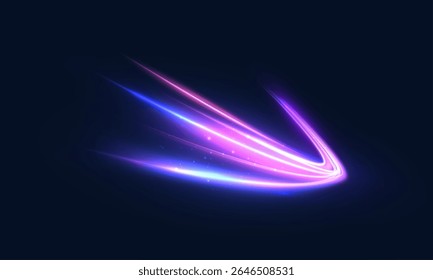 Transparent pink-violet rays of light create a feeling of acceleration, movement of the light flow. The energetic flow of light is suitable for the theme of speed, acceleration, racing theme.	