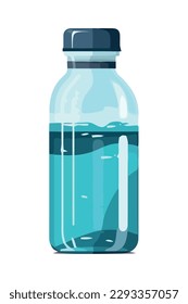 Frasco de plástico transparente con líquido azul aislado
