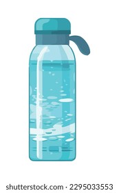 Frasco de plástico transparente con medicamento líquido azul aislado