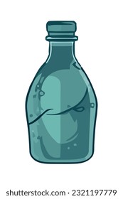 Transparent plastic bottle with blue liquid icon isolated