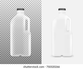 Transparent plastic bottle with handle for milk and juice