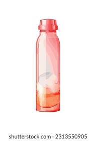 Transparent plastic bottle with pink liquid icon isolated