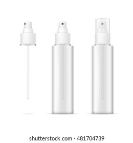 Transparent Plastic Bottle Spray Cosmetic Container. Vector illustration