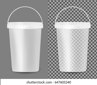 Transparent plastic bucket for food, sour cream, sauce and snack.