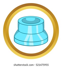 Transparent plastic cap vector icon in golden circle, cartoon style isolated on white background