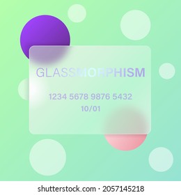 Transparent plastic card design template in trendly glassmorphism style. Realistic glass effect. Payout or pay-in card concept. Vector illustration.