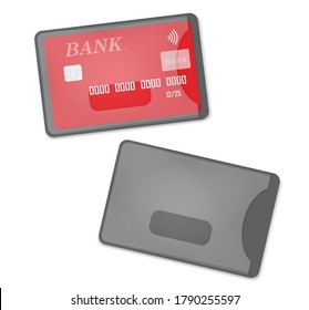 Soporte transparente de tarjeta de plástico aislado en fondo blanco. Limpiar el manguito de la tarjeta de crédito. Plantilla de vectores.
