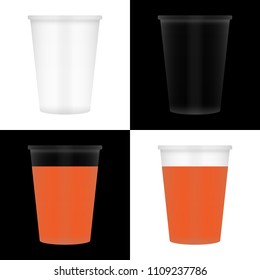 Transparent Plastic Cup Set. Mock Up For Your Design. Photo Realistic Vector Illustration. Orange.