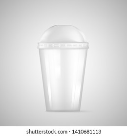 Transparent plastic empty disposable cup for soda or cocktail. Vector illustration isolated on white background