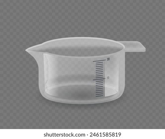 Transparent Plastic Measuring Beaker With A Spout And Blue Measurement Markings Isolated on Transparent Background