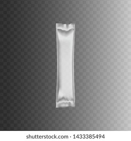 Transparent plastic narrow package or bag for sauce or spices retail packaging mockup vector 3d realistic illustration isolated on transparent background.
